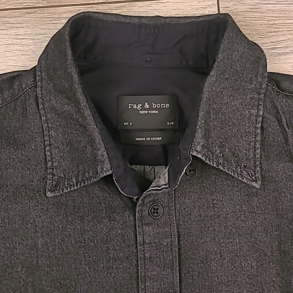 RAG & BONE Dark Grey Denim Cotton Blend Fit 2 Sz S Long Sleeve Button Down Shirt - Picture 5 of 10
